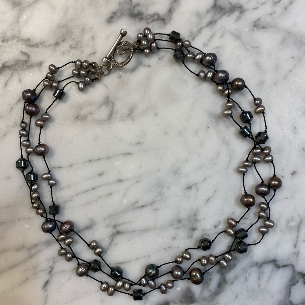 Grey pearl and glass bead necklace